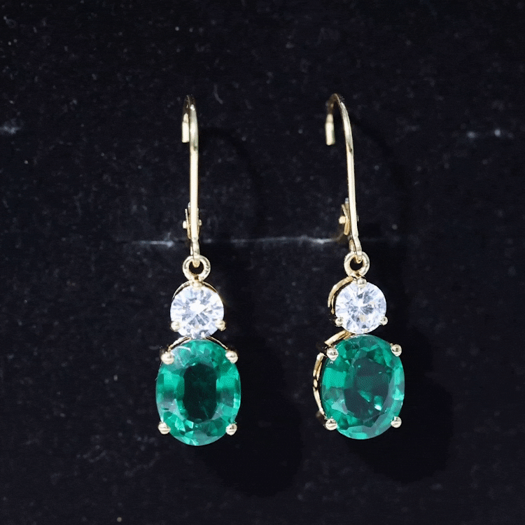 Certified 6 Carat Oval Cut Lab Grown Emerald Drop Hoop Earrings AAAA 92.5 Sterling Silver - Rosec Jewels