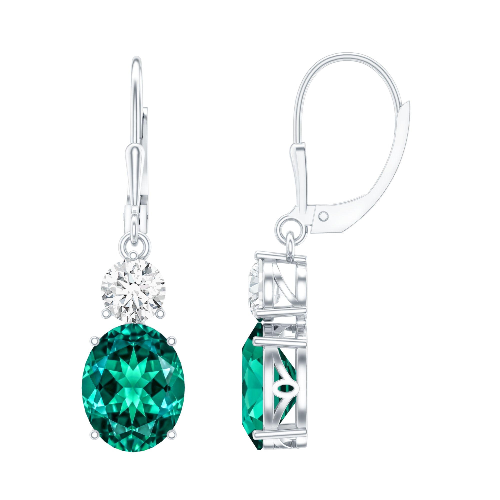 Certified 6 Carat Oval Cut Lab Grown Emerald Drop Hoop Earrings AAAA 92.5 Sterling Silver - Rosec Jewels