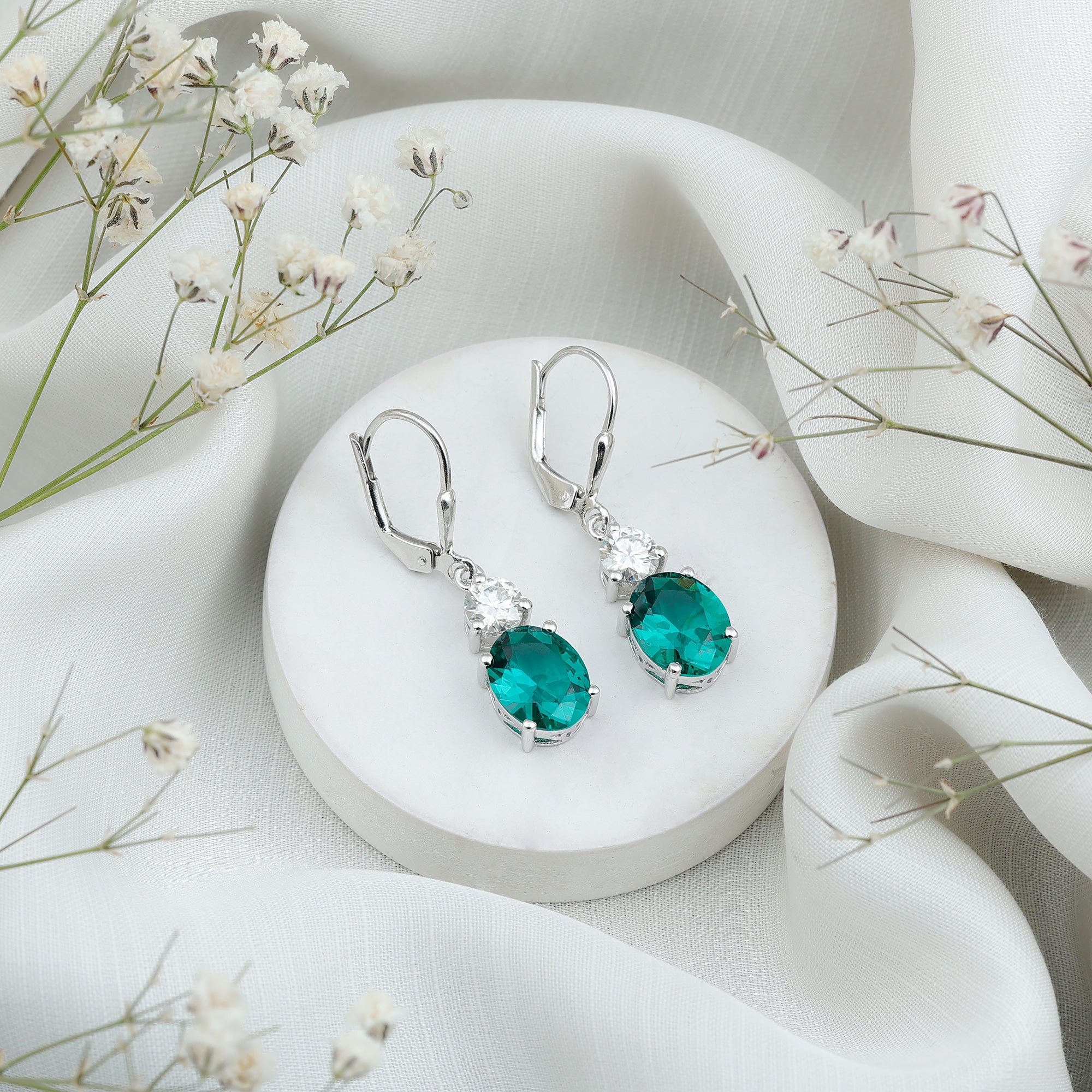 Certified 6 Carat Oval Cut Lab Grown Emerald Drop Hoop Earrings AAAA 92.5 Sterling Silver - Rosec Jewels