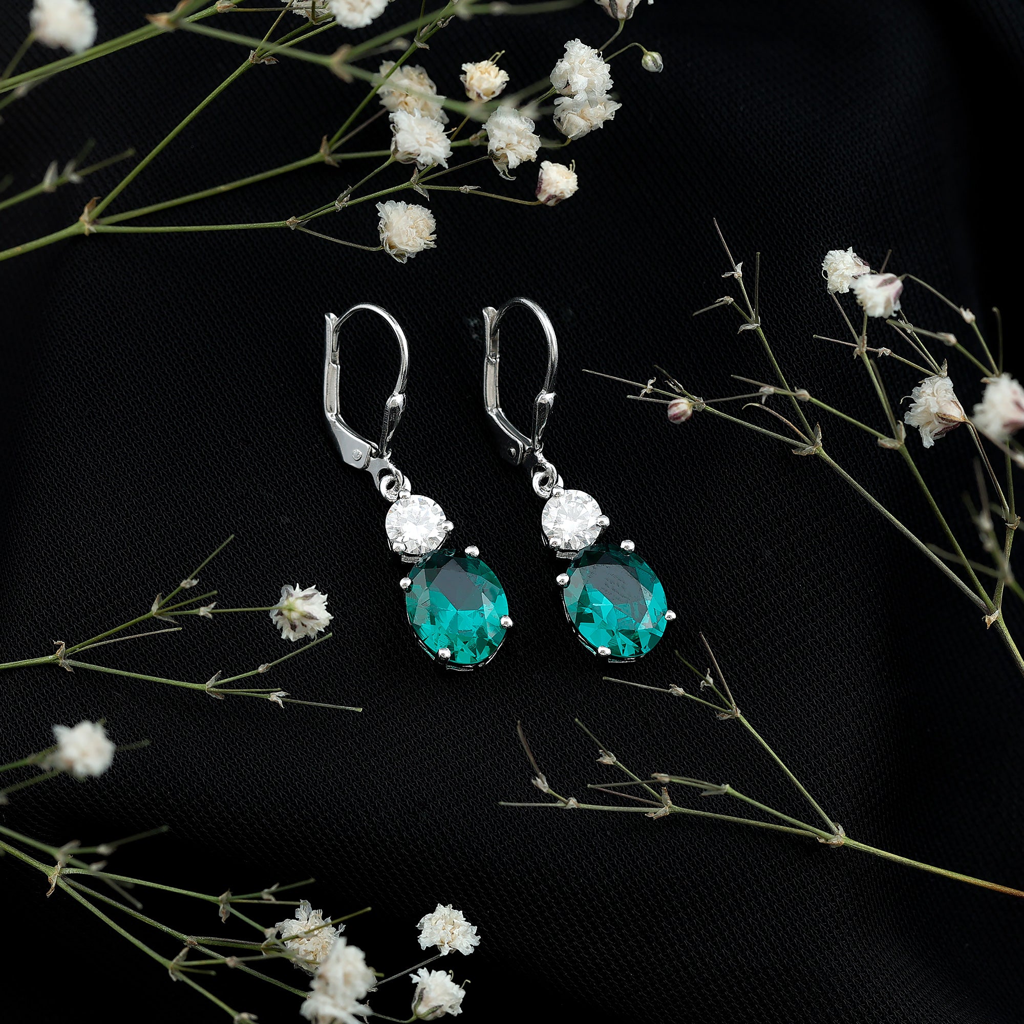 Certified 6 Carat Oval Cut Lab Grown Emerald Drop Hoop Earrings AAAA 92.5 Sterling Silver - Rosec Jewels