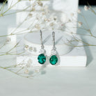 Certified 6 Carat Oval Cut Lab Grown Emerald Drop Hoop Earrings AAAA 92.5 Sterling Silver - Rosec Jewels