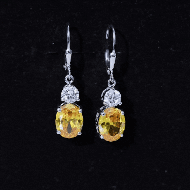 Lab Grown Yellow Sapphire Oval Drop Dangle Earrings With