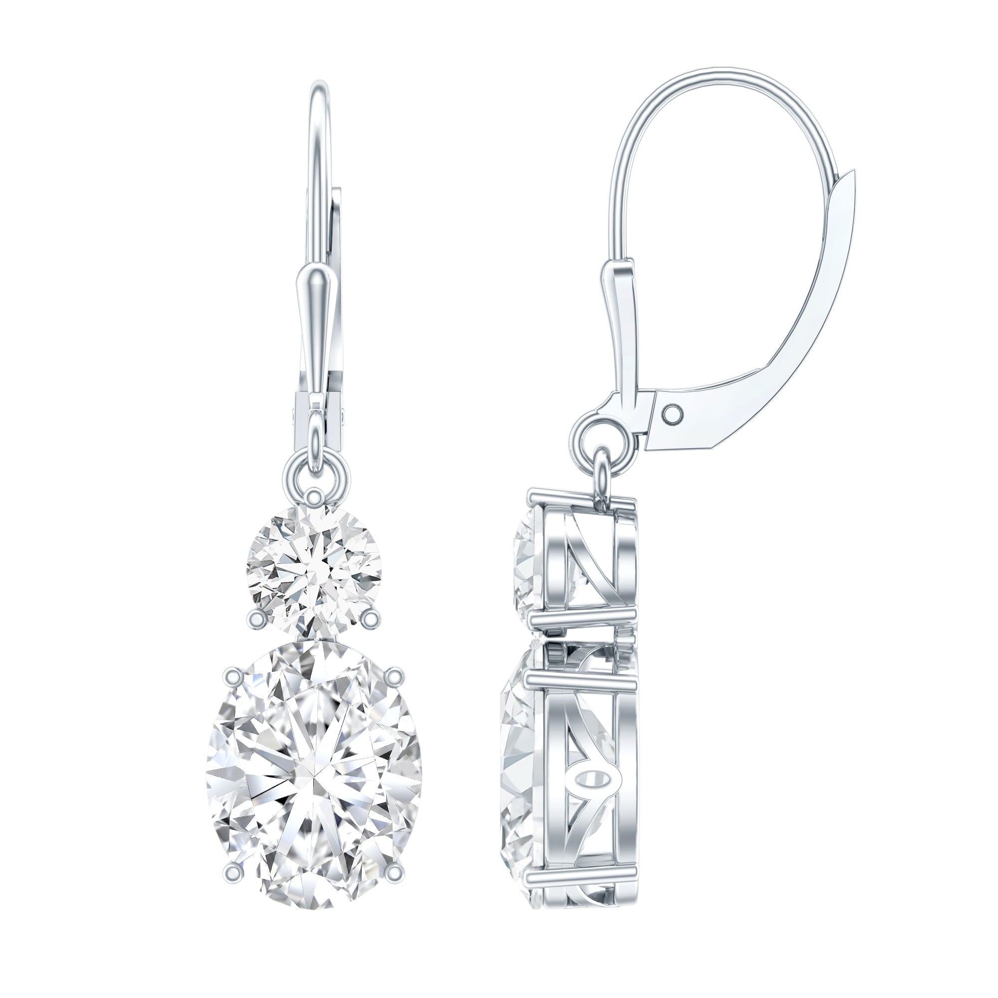 Certified Cubic Zirconia Hoop Drop Earrings with Lever Back AAAA 92.5 Sterling Silver - Rosec Jewels