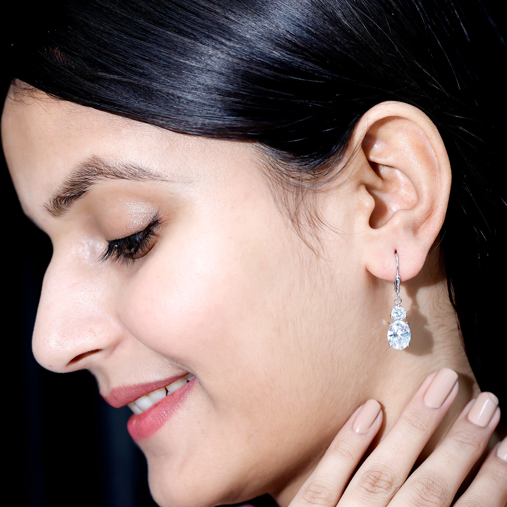 Certified Cubic Zirconia Hoop Drop Earrings with Lever Back AAAA 92.5 Sterling Silver - Rosec Jewels