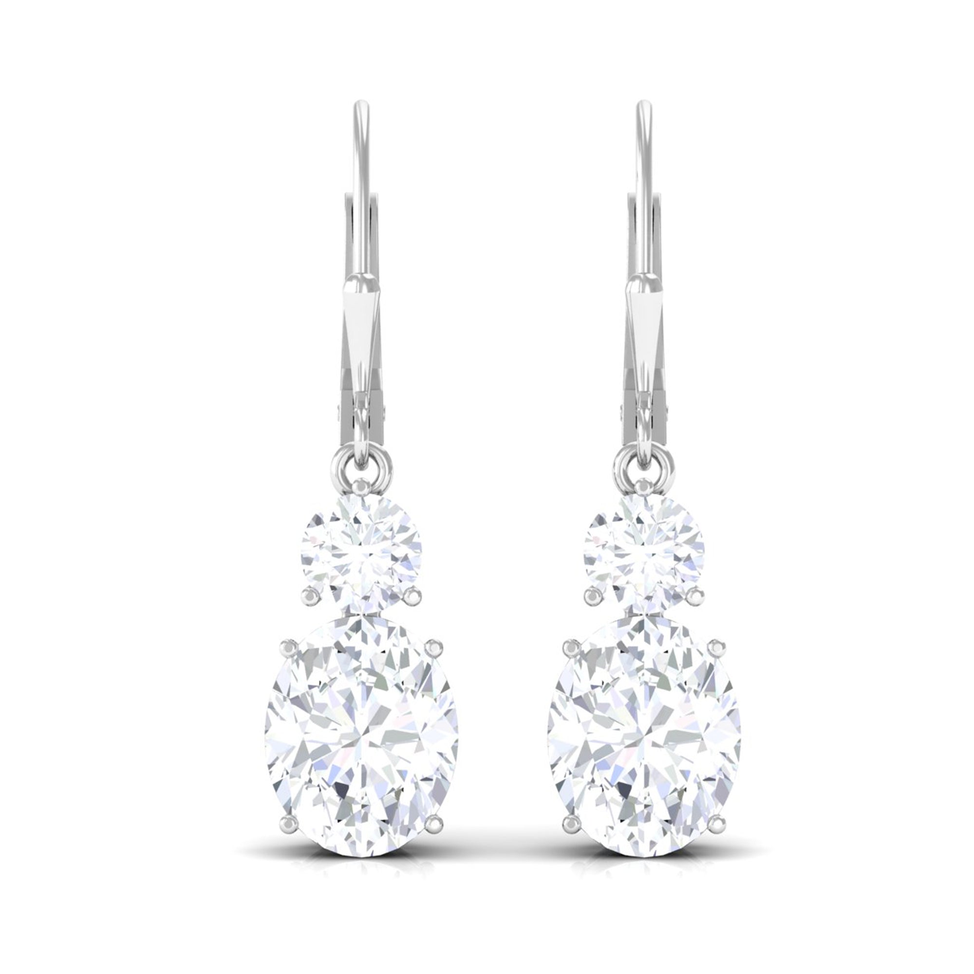 Minimal Zircon 2 Stone Drop Earrings with Lever Back Zircon - ( AAAA ) - Quality - Rosec Jewels