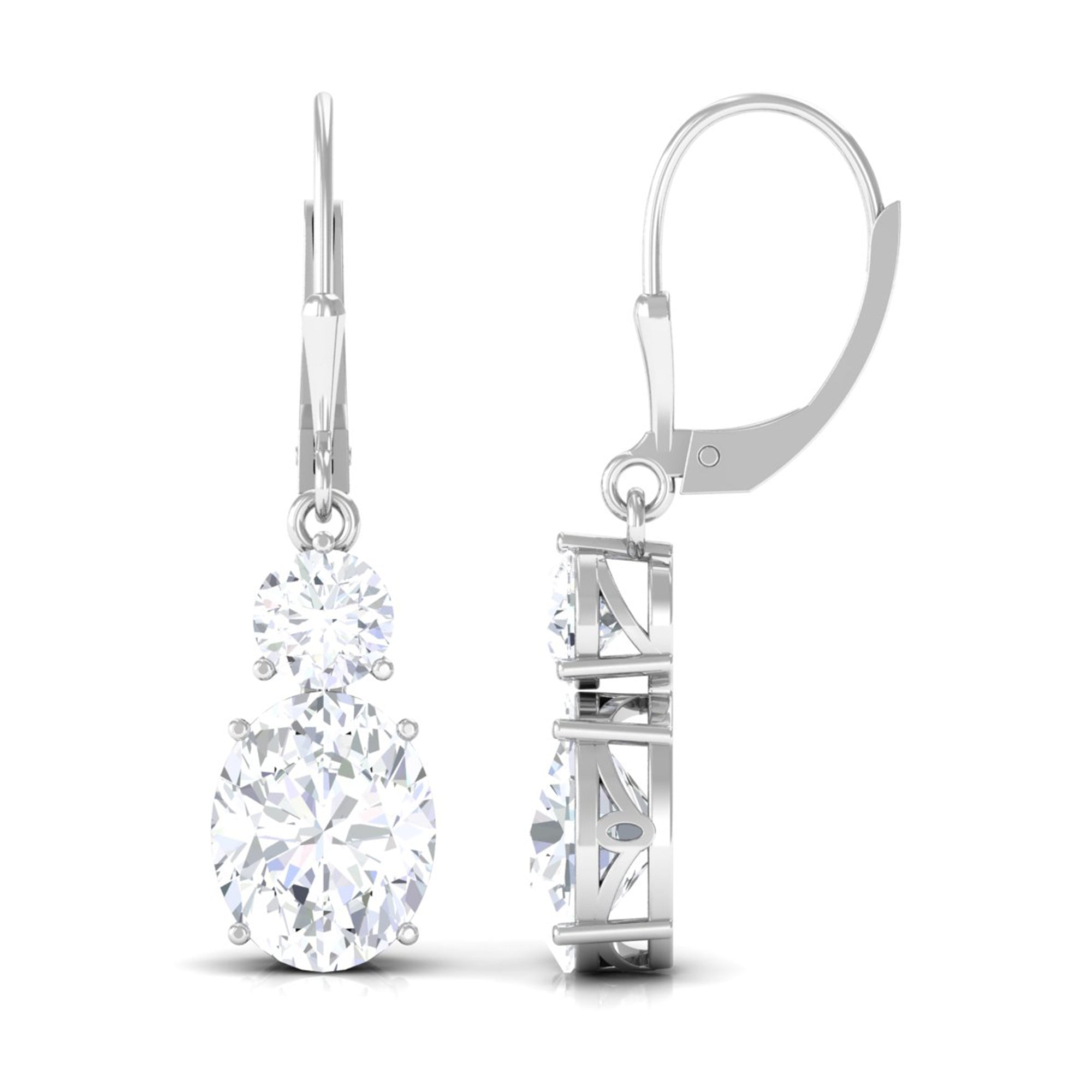 Minimal Zircon 2 Stone Drop Earrings with Lever Back Zircon - ( AAAA ) - Quality - Rosec Jewels