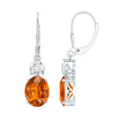 Certified 8 Carat Lab Grown Orange Sapphire Drop Earrings with Moissanite AAAA 92.5 Sterling Silver - Rosec Jewels