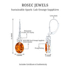 Certified 8 Carat Lab Grown Orange Sapphire Drop Earrings with Moissanite AAAA 92.5 Sterling Silver - Rosec Jewels
