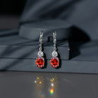 Certified 8 Carat Lab Grown Orange Sapphire Drop Earrings with Moissanite AAAA 92.5 Sterling Silver - Rosec Jewels
