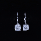 Certified 6 Carat Cushion Cut Moissanite Drop Earrings in Silver D-VS1 92.5 Sterling Silver - Rosec Jewels