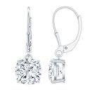 Certified 6 Carat Cushion Cut Moissanite Drop Earrings in Silver D-VS1 92.5 Sterling Silver - Rosec Jewels