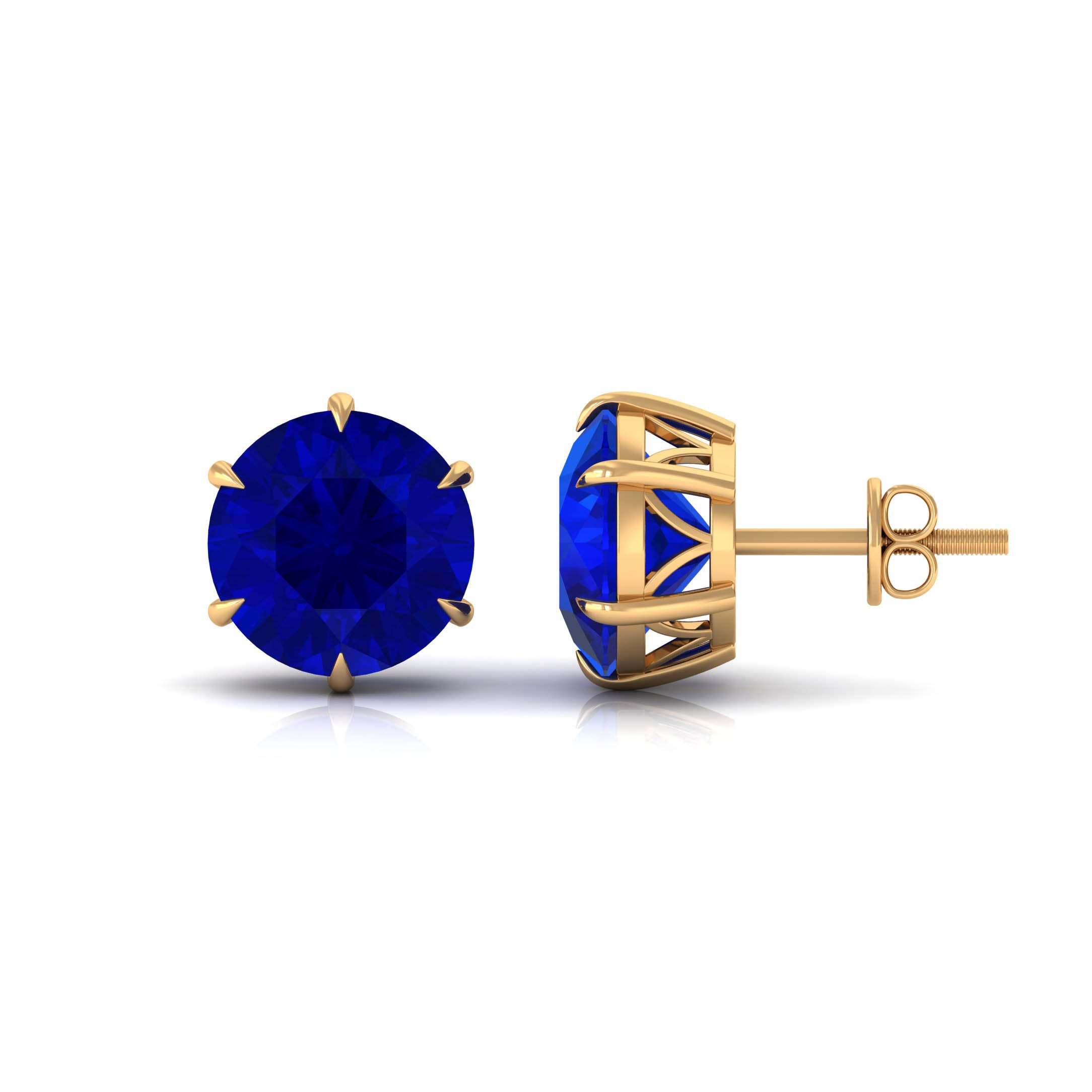 Claw Set Created Blue Sapphire Solitaire Stud Earrings Lab Created Blue Sapphire - ( AAAA ) - Quality - Rosec Jewels