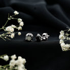 Lab Created Black Diamond Solitaire Stud Earrings with Screw Back AAAA ( Synthetic ) 18K White Gold - Rosec Jewels