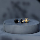 Lab Created Black Diamond Solitaire Stud Earrings with Screw Back AAAA ( Synthetic ) 18K Yellow Gold - Rosec Jewels