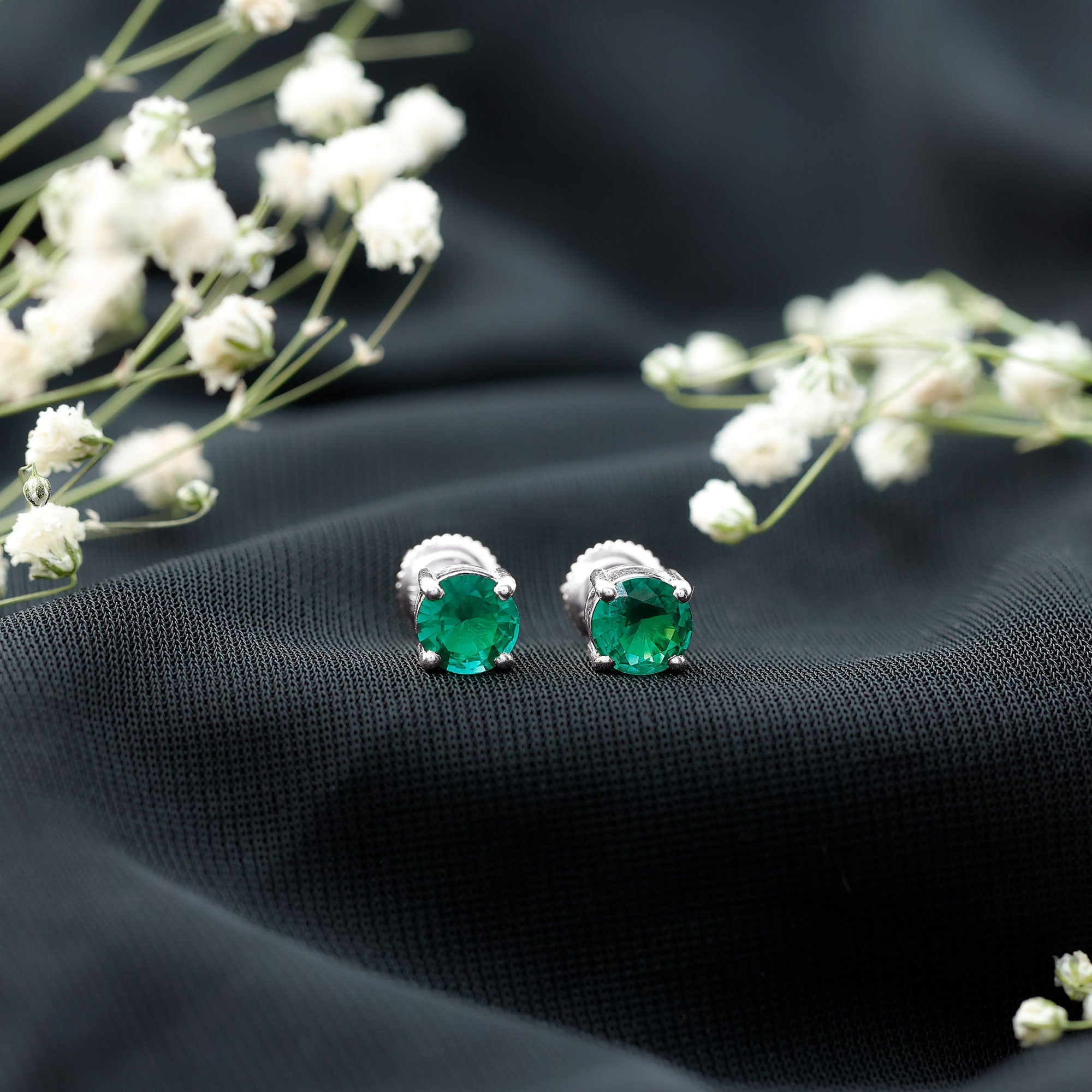 Round Shape Lab Grown Emerald Solitaire Stud Earrings – Rosec Jewels