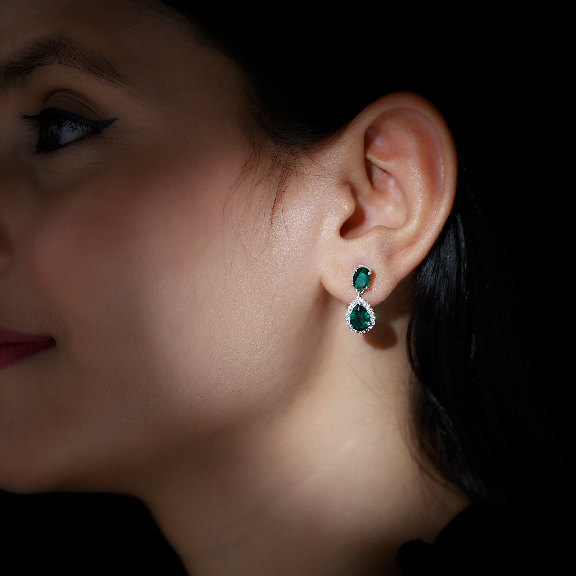 4.25 CT Created Emerald Classic Dangle Earrings with Zircon Lab Created Emerald - ( AAAA ) - Quality - Rosec Jewels