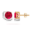 Round Created Ruby Solitaire Stud Earrings Lab Created Ruby - ( AAAA ) - Quality - Rosec Jewels