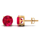 Round Created Ruby Solitaire Stud Earrings Lab Created Ruby - ( AAAA ) - Quality - Rosec Jewels