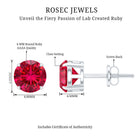 6 MM Round Cut Solitaire Lab Created Ruby Stud Earring for women AAAA - Rosec Jewels