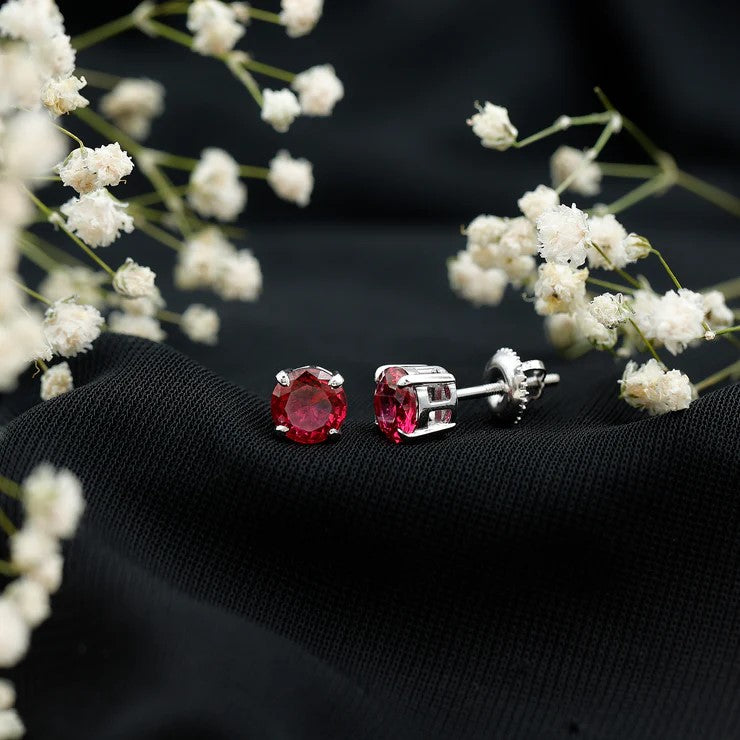 6 MM Round Cut Solitaire Lab Created Ruby Stud Earring for women AAAA - Rosec Jewels
