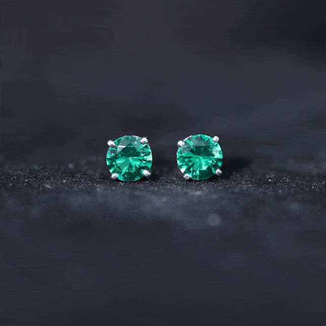 Elegant Created Emerald Solitaire Stud Earrings in Gold Lab Created Emerald - ( AAAA ) - Quality - Rosec Jewels