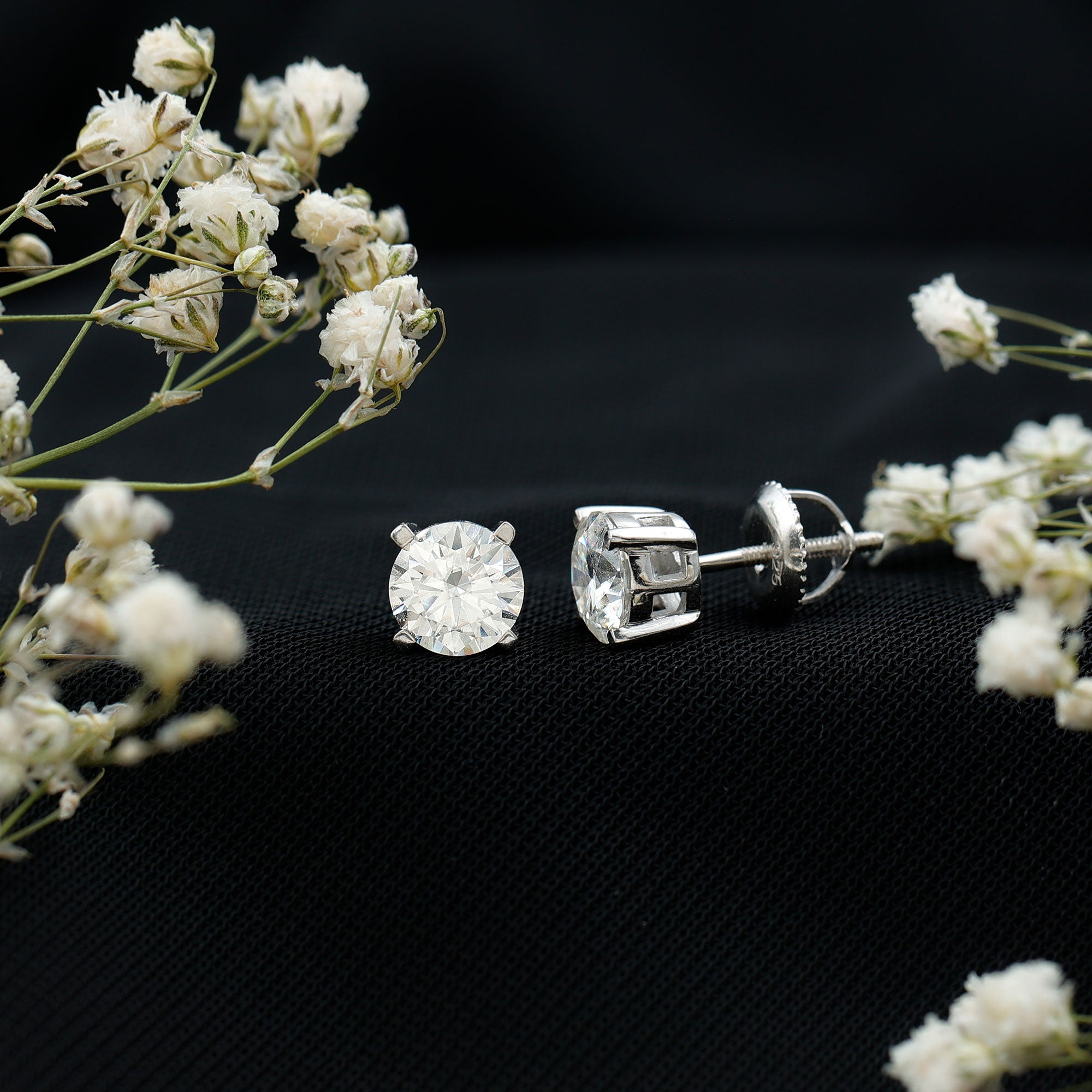 2 Carat Moissanite Solitaire Stud Earrings in Silver D-VS1 92.5 Sterling Silver - Rosec Jewels
