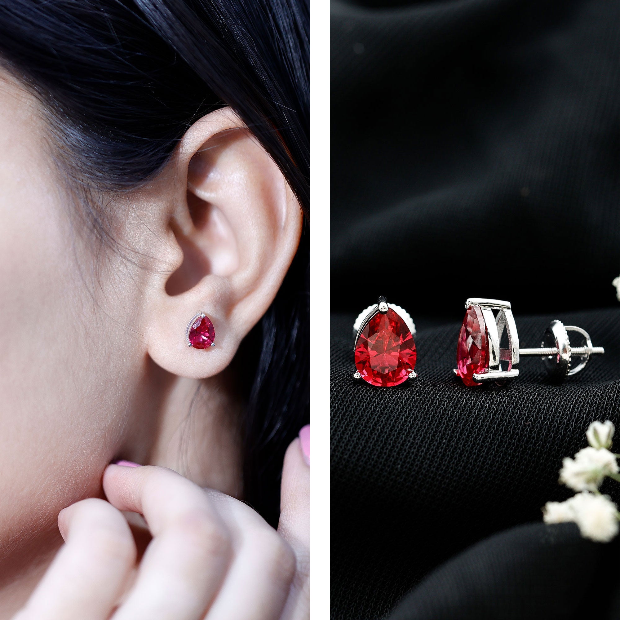 2 Carat Lab Created Ruby Teardrop Stud Earrings for Women AAAA - Rosec Jewels