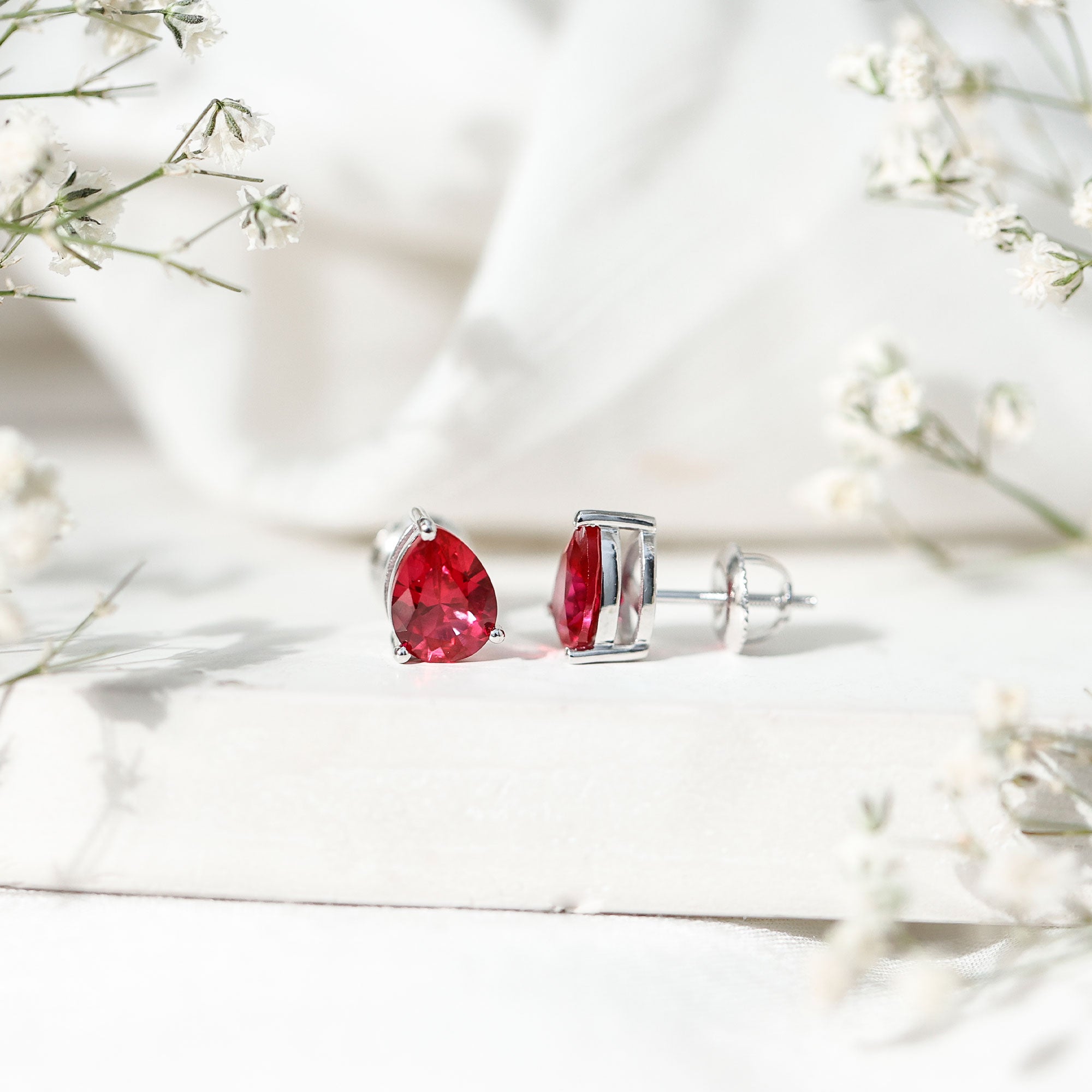 2 Carat Lab Created Ruby Teardrop Stud Earrings for Women AAAA - Rosec Jewels