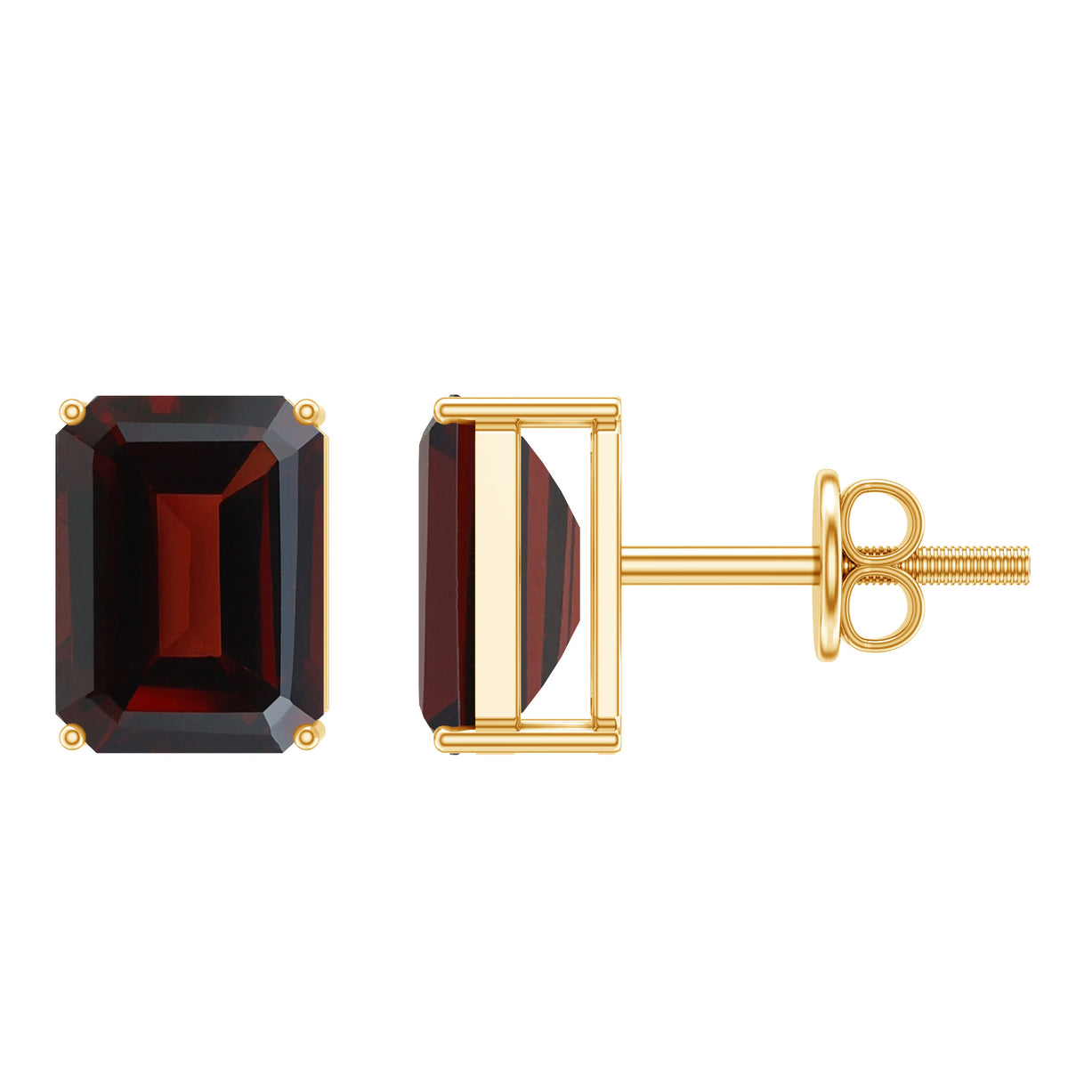 Real 4.32 Carat Emerald Cut Garnet Stud Earrings with Screw on Backs AAA - Rosec Jewels