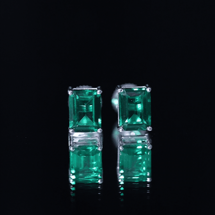 3.3 Carat Emerald Cut Lab Grown Emerald Solitaire Stud Earrings AAAA - Rosec Jewels