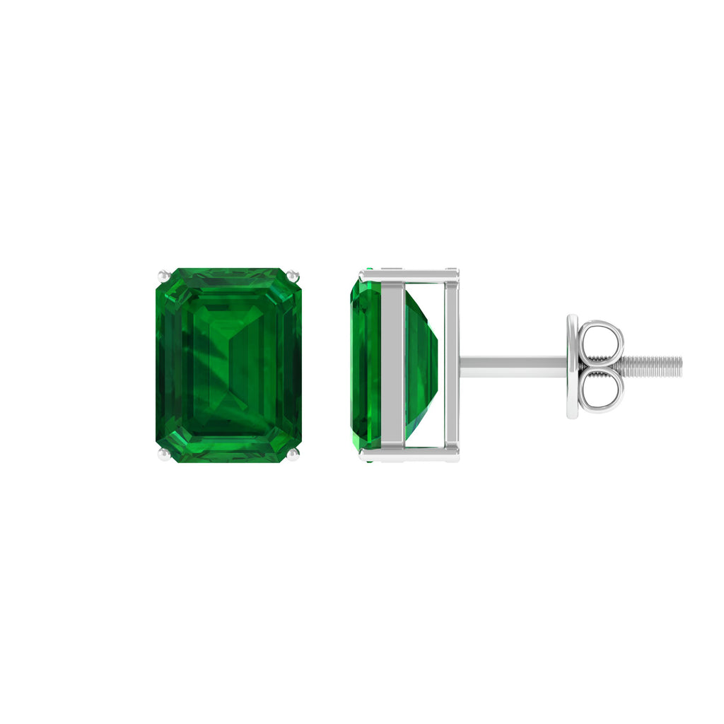Octagon Cut Created Emerald Solitaire Stud Earrings Lab Created Emerald - ( AAAA ) - Quality - Rosec Jewels