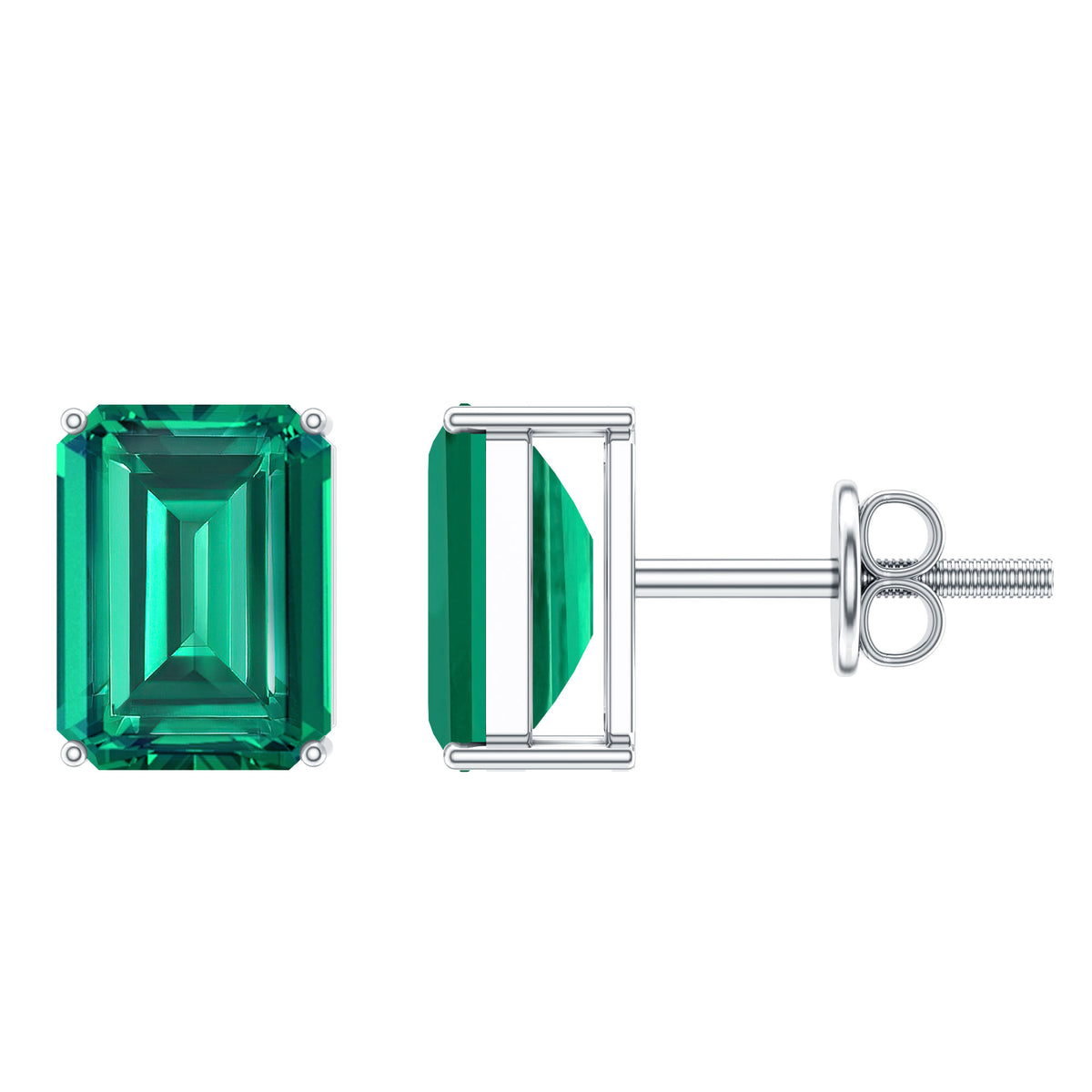 3.3 Carat Emerald Cut Lab Grown Emerald Solitaire Stud Earrings AAAA - Rosec Jewels