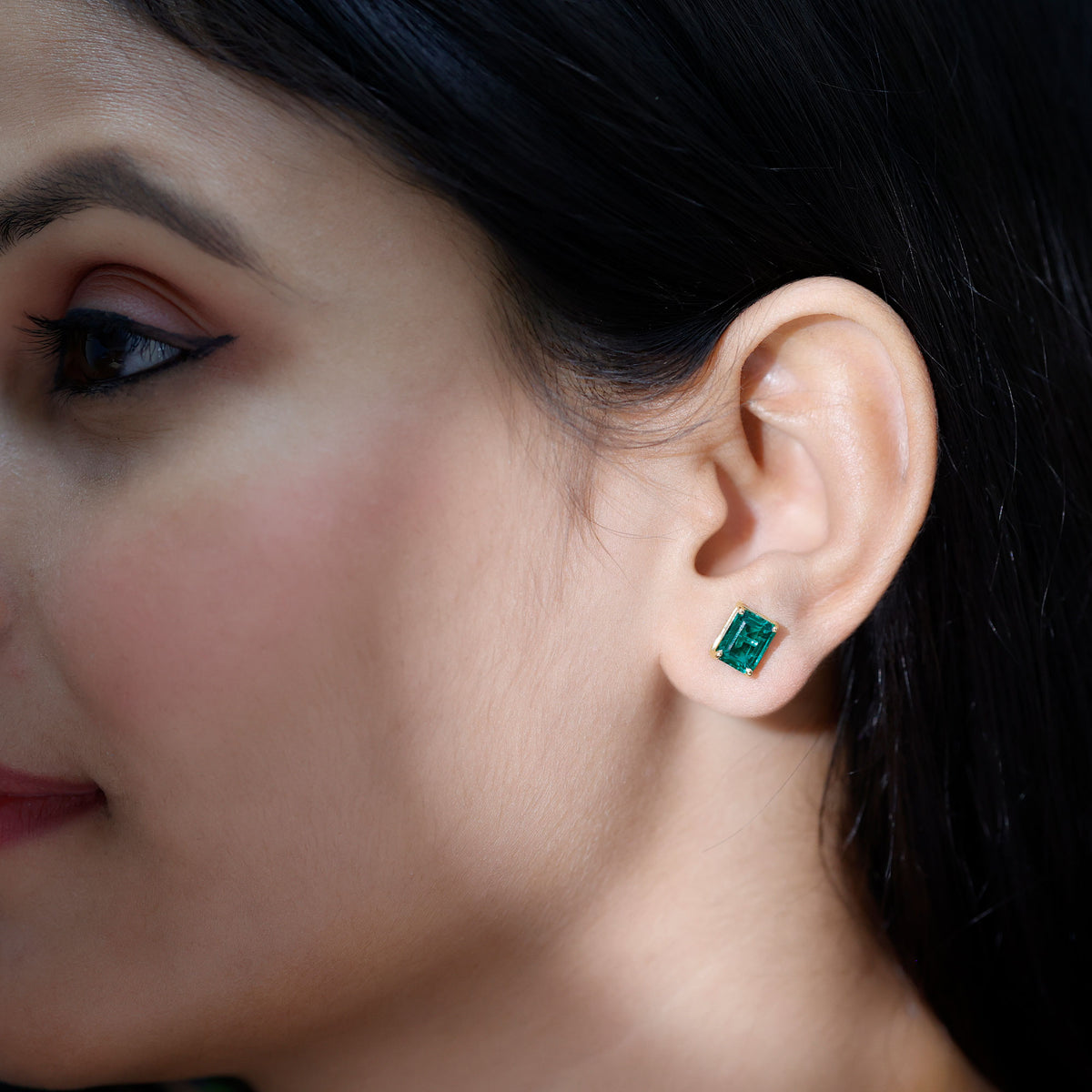 3.3 Carat Emerald Cut Lab Grown Emerald Solitaire Stud Earrings AAAA - Rosec Jewels
