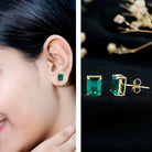 3.3 Carat Emerald Cut Lab Grown Emerald Solitaire Stud Earrings AAAA - Rosec Jewels