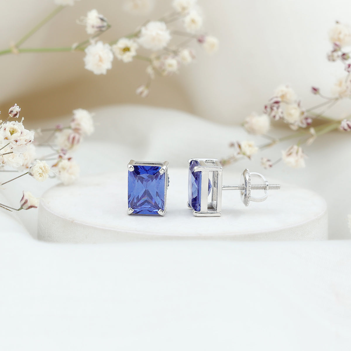 3.5 CT Emerald Cut Lab Created Blue Sapphire Big Stud Earrings AAAA - Rosec Jewels