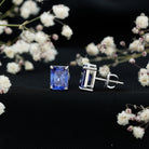 3.5 CT Emerald Cut Lab Created Blue Sapphire Big Stud Earrings AAAA - Rosec Jewels