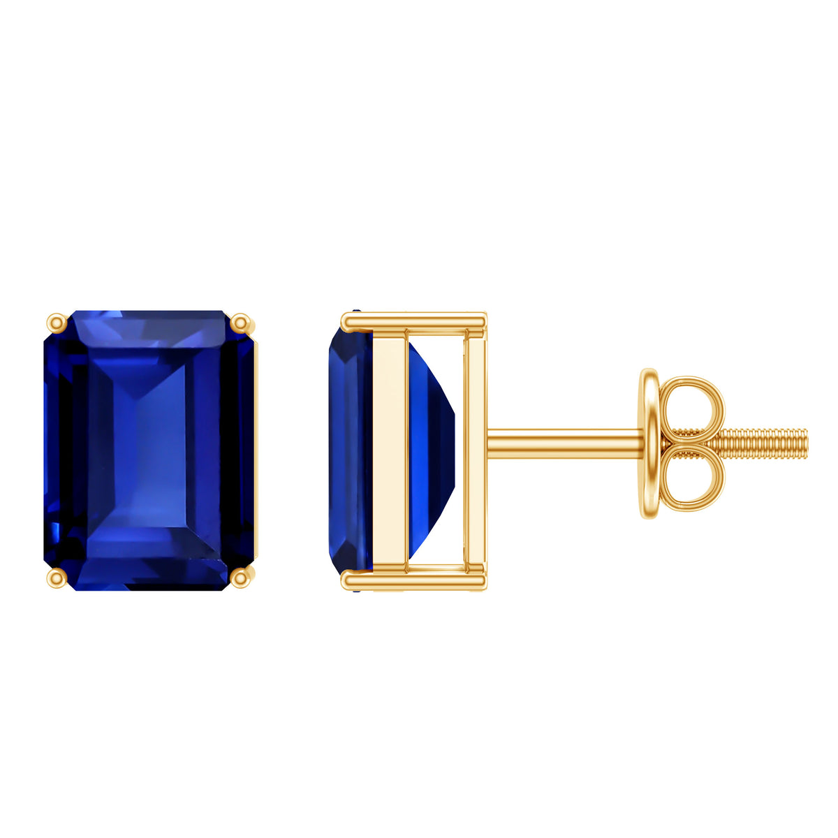 3.5 CT Emerald Cut Lab Created Blue Sapphire Big Stud Earrings AAAA - Rosec Jewels