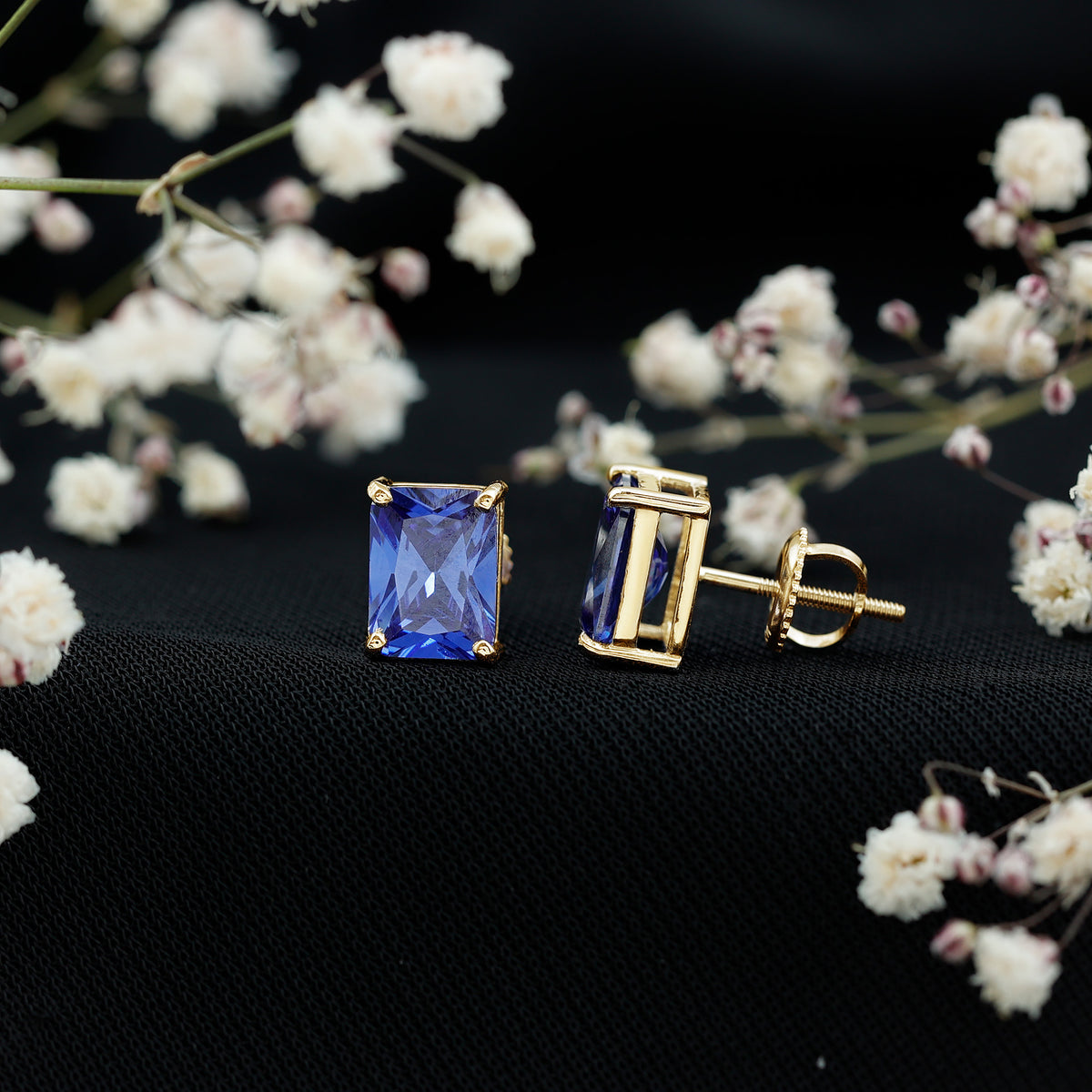3.5 CT Emerald Cut Lab Created Blue Sapphire Big Stud Earrings AAAA - Rosec Jewels