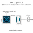 2 CT Princess Cut London Blue Topaz Solitaire Stud Earrings AAA - Rosec Jewels