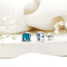 2 CT Princess Cut London Blue Topaz Solitaire Stud Earrings AAA - Rosec Jewels