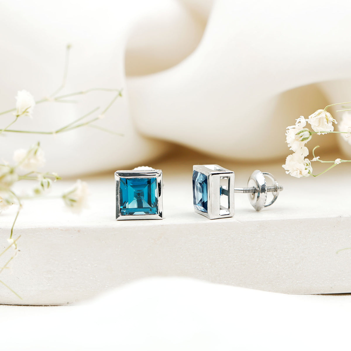 2 CT Princess Cut London Blue Topaz Solitaire Stud Earrings AAA - Rosec Jewels