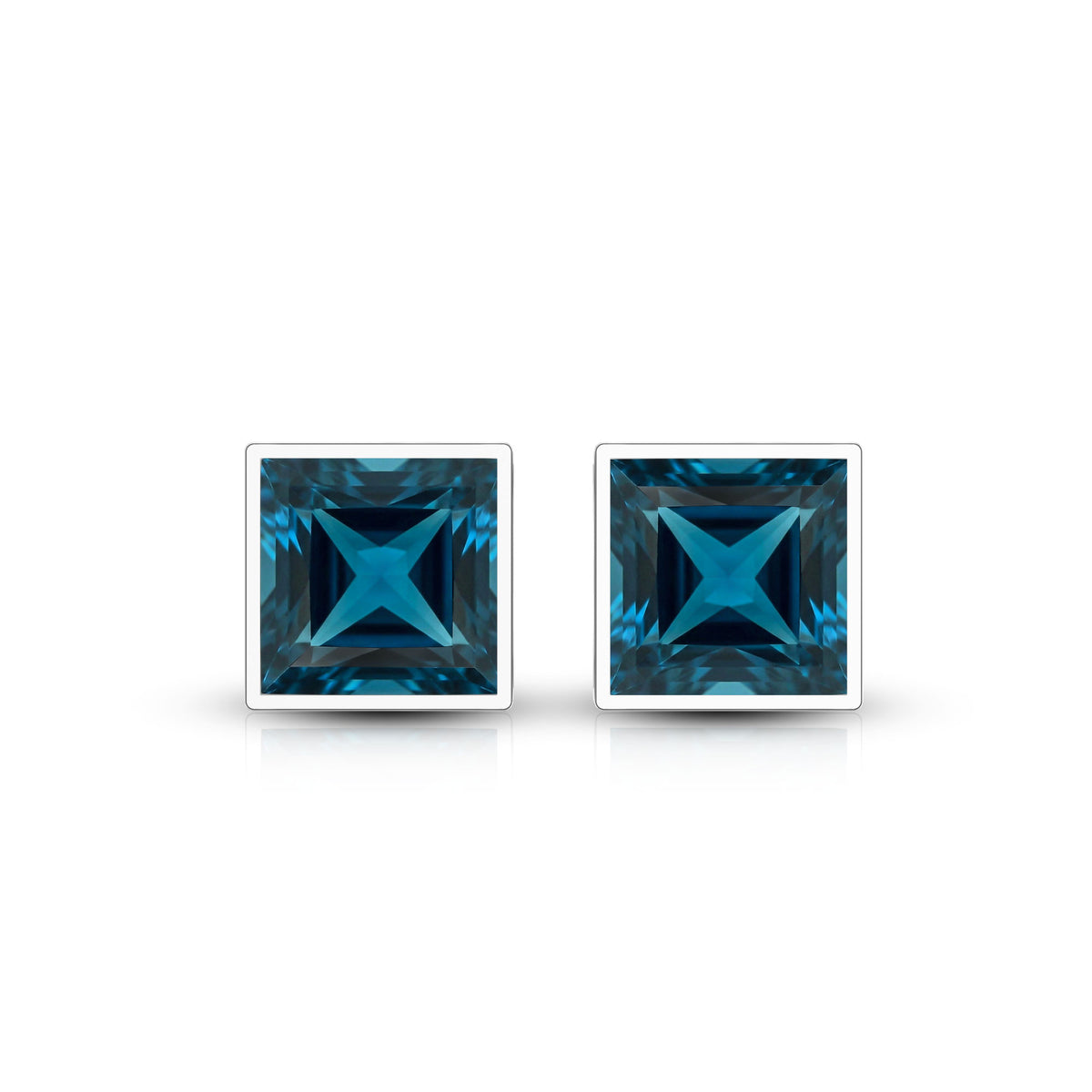 2 CT Princess Cut London Blue Topaz Solitaire Stud Earrings AAA - Rosec Jewels