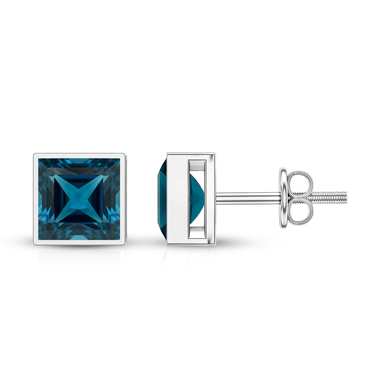 2 CT Princess Cut London Blue Topaz Solitaire Stud Earrings AAA - Rosec Jewels
