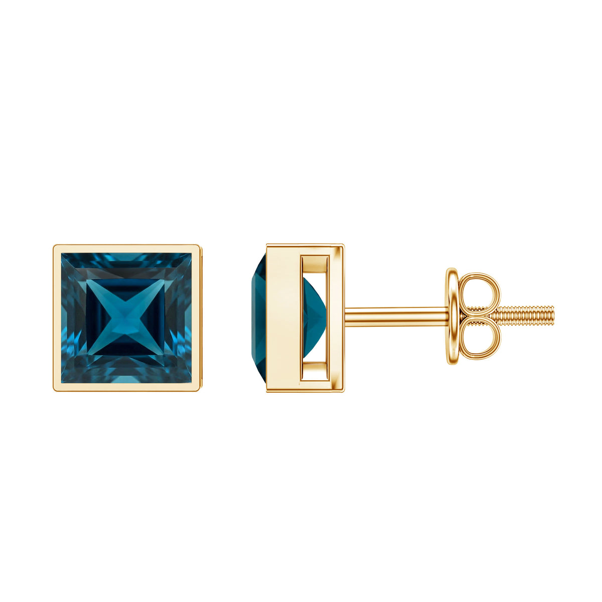 2 CT Princess Cut London Blue Topaz Solitaire Stud Earrings AAA - Rosec Jewels