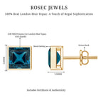2 CT Princess Cut London Blue Topaz Solitaire Stud Earrings AAA - Rosec Jewels