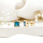 2 CT Princess Cut London Blue Topaz Solitaire Stud Earrings AAA - Rosec Jewels