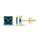 2 CT Princess Cut London Blue Topaz Solitaire Stud Earrings AAA - Rosec Jewels