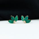 Genuine Emerald and Diamond Lotus Stud Earrings AAA - Rosec Jewels