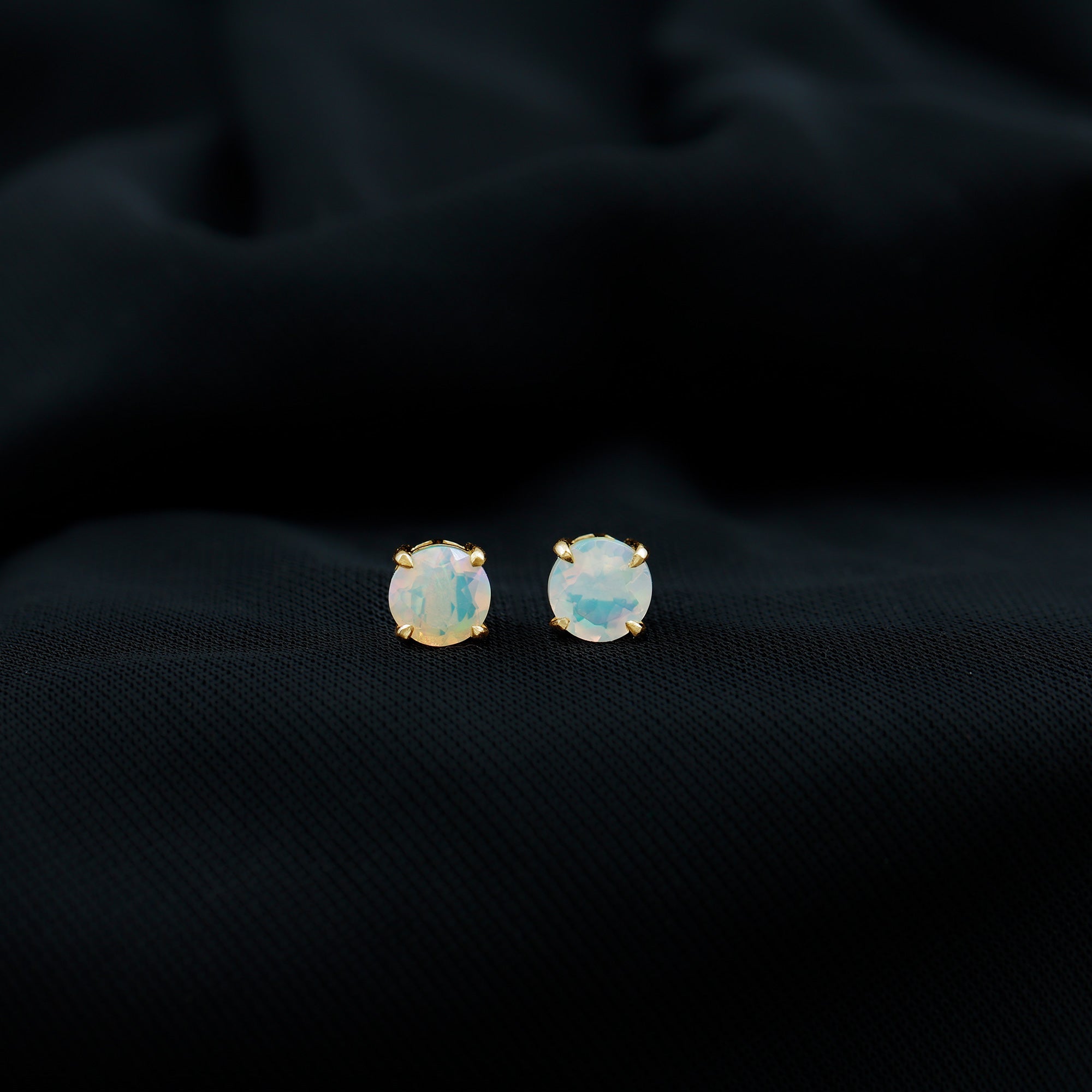 October Birthstone Ethiopian Opal Solitaire Stud Earring Ethiopian Opal - ( AAA ) - Quality - Rosec Jewels