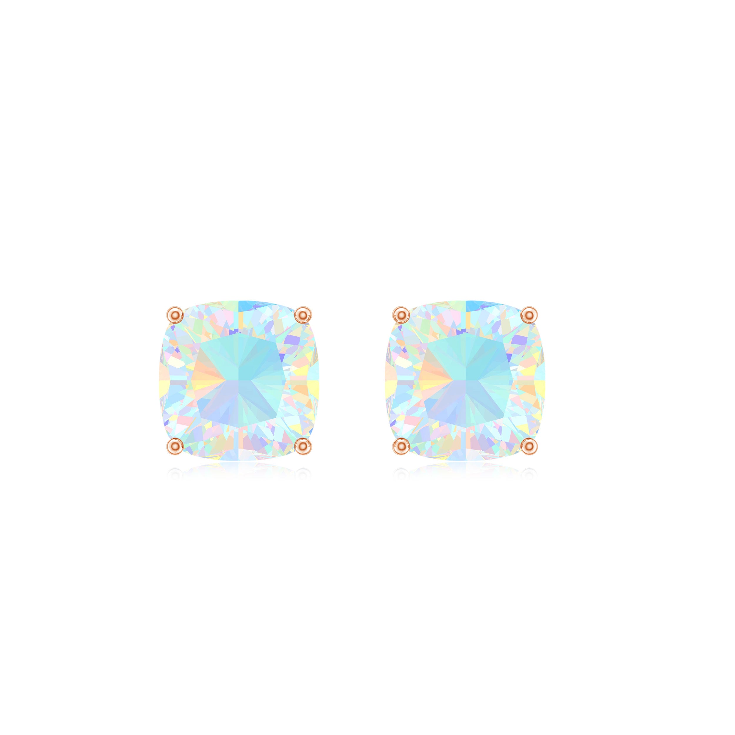 3 Carat Cushion Cut Ethiopian Opal Solitaire Stud Earrings AAA - Rosec Jewels